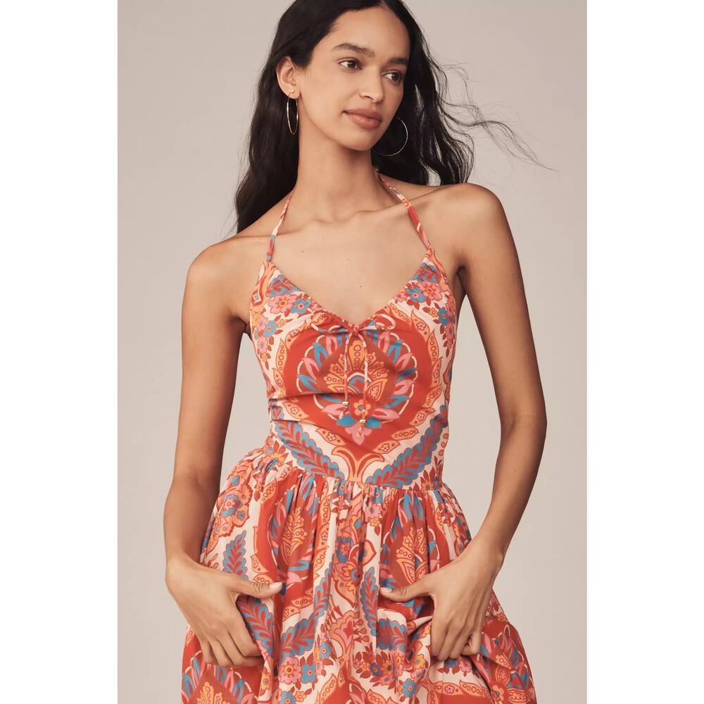New Anthropologie Love The Label Rita Halter A-Line Midi Dress $325 LARGE Orange - Picture 2 of 5